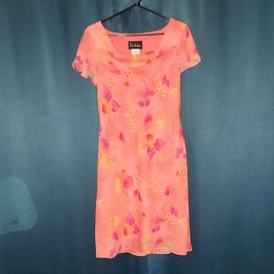 S.L. Fashions Coral Pink Floral Midi Dress